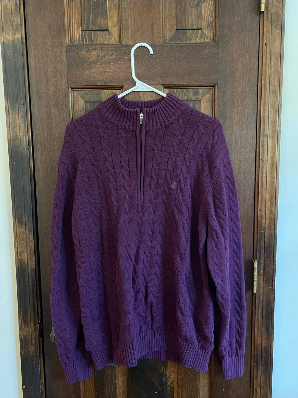 IZOD Men’s Cable Knit Quarter Zip Sweater Purple Size Large